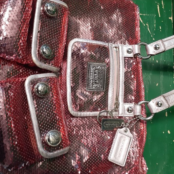 #13838 PINK COACH POPPY SEQUIN PURSE XL/SUPER RARE - Picture 2 of 7